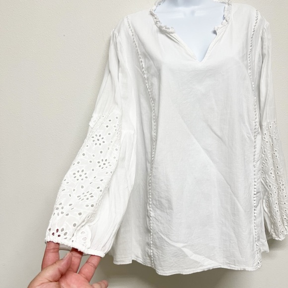 Lane Bryant Womens Plus Size White Long Full Sleeve Eyelet Detail Blouse Size 22 - Picture 5 of 9